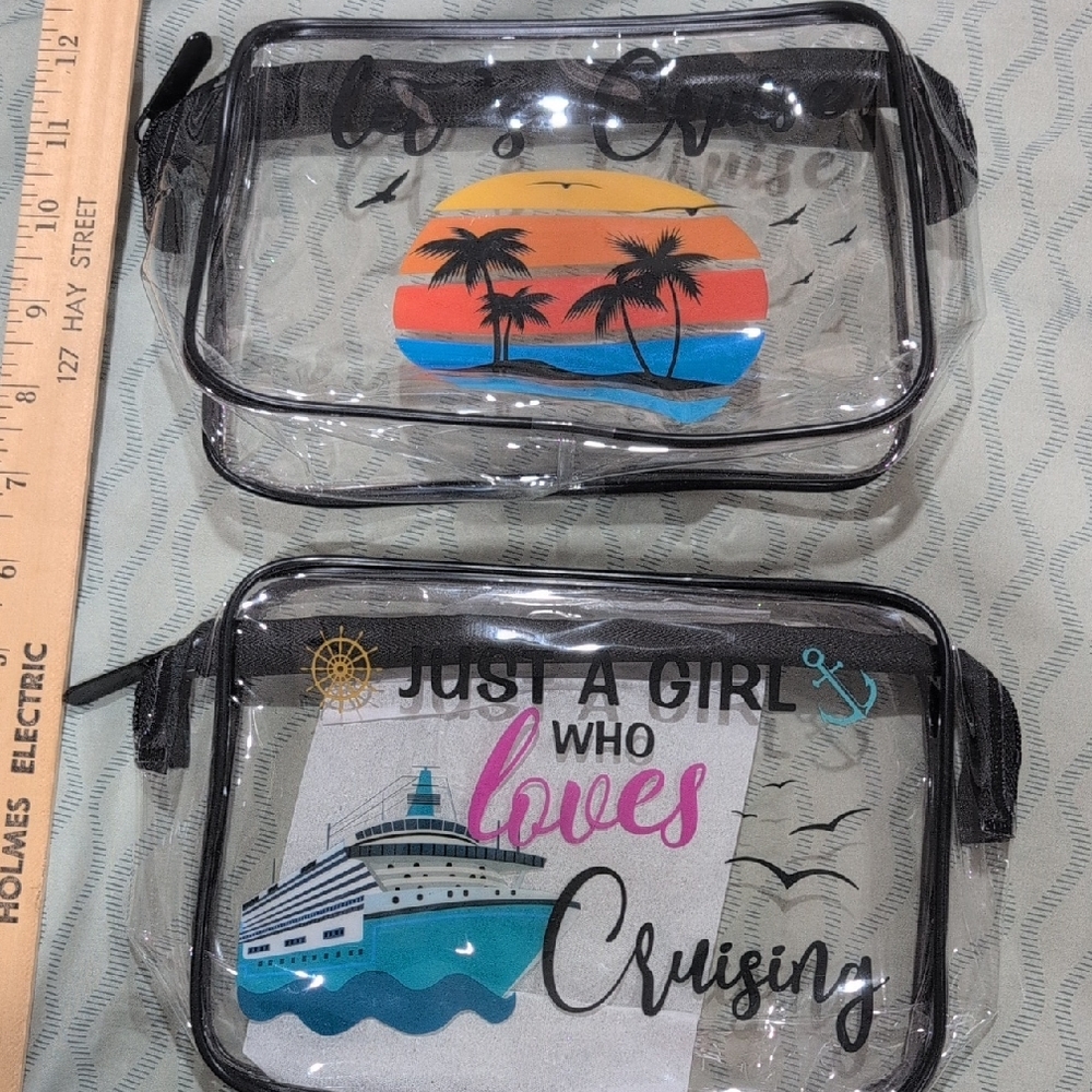 Clear Travel Pouches with Tropical and Cruise Designs